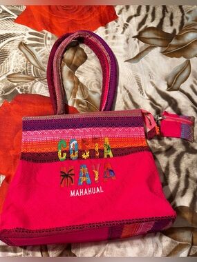 Pink Embroidered Canvas Tote